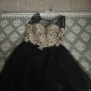 Elegant Black Dress with Gold Embroidery